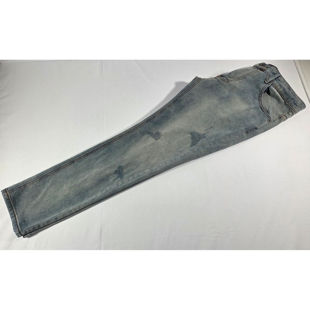 KDNK Jeans Mens 38x30 Butterfly Embroidery Straight Y2K Denim Pants Animals